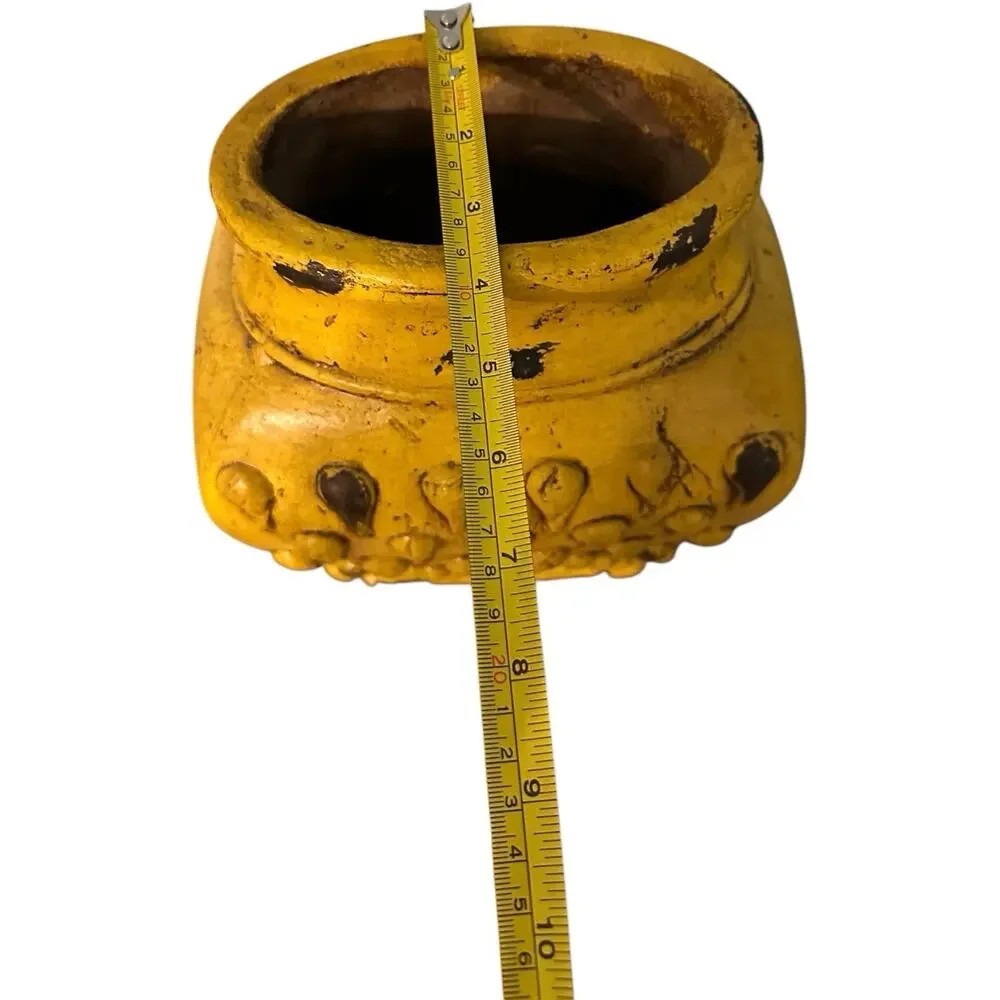 Mid Century Italian Yellow-Gold Distressed Ceramic Pottery 14” Tall Vase Rustic